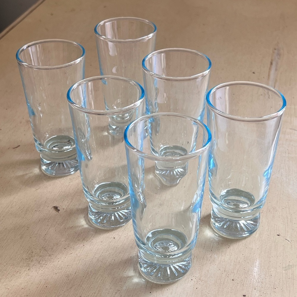 Clear Glass Shot Glasses with Subtle Blue Rim - Set of 6